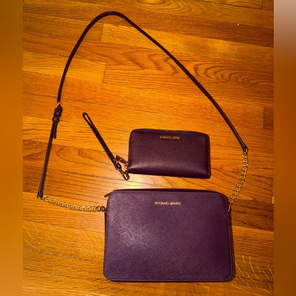 Michael Kors Dark Purple Crossbody Bag and Wallet
